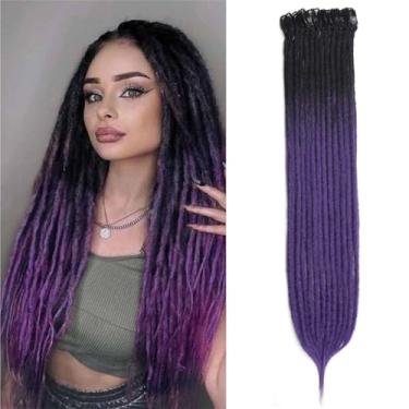 Imagem de Kyriena Extensões de cabelo de 61 cm Ombre Purple Clip In Dreadlock, 6 peças de extensões finas de 0,6 cm, clipe sintético em extensões de dreadlock, dreads de crochê hippie reggae para mulheres..