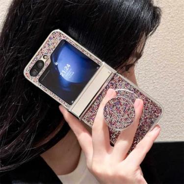 Imagem de Capa de celular luxuosa com suporte magnético e glitter para Samsung Galaxy Z Flip 6 5 Flip6 com dobradiça de corrente, capa com suporte para Samsung Galaxy Z Flip5