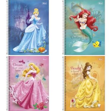 Imagem de Caderno 10X1 Capa Dura Princesas 160 Folhas FIT Pacote com 4 Unidades 