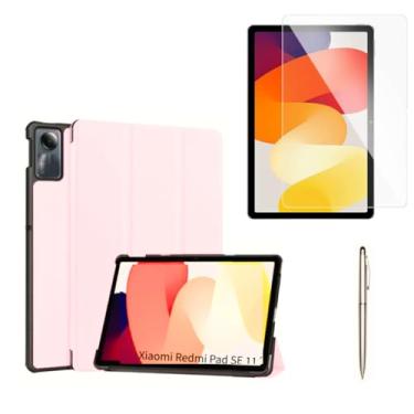 Imagem de Capa Magnética Anti Impacto Compatível Xiaomi Redmi Pad Se 11 Polegadas 2023 Case Flip Para Tablet Capa Para Xiaomi Pad Se 11 + Película de Vidro (Rosa)