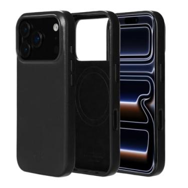 Imagem de alto Capa compatível com iPhone 17 Pro 2025, capa magnética de couro italiano compatível com Apple MagSafe, capa protetora contra quedas da série Clop (iPhone 17 Pro, 6,3 polegadas, preto corvo)