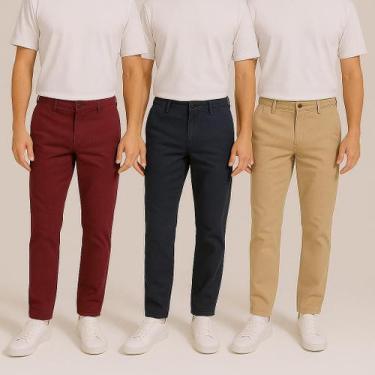 Imagem de Kit 3 Calça Jeans Masculina Alfaiataria Sarja Slim Skinny Social Premi