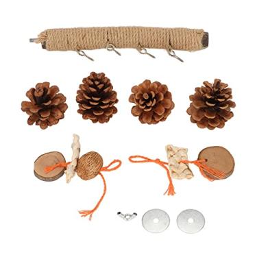Imagem de Poleiro de Papagaio de Madeira, Pinhas de Papagaio Suporte de Brinquedo Ferramenta de Moagem Pata Bolas de Vime Corda de Cânhamo Tecelagem Poleiro de Papagaio de Madeira para Pequenos Pássaros (S)