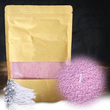 Imagem de DRMAISON Kit DIY de cera de vela perolada - 500 ml, roxo claro, não tóxico e sem fumaça, recarregável com 30 pavios, chama de longa duração, altamente personalizável para decoração de casamento, festa