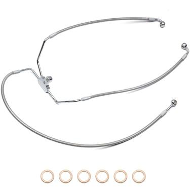 Imagem de MoKitDora Kit de mangueira de óleo de linha de freio de aço inoxidável para barras de macaco bagger de 14 polegadas 1996-2013 Harley Touring Street FLHX Electra Glide FLHT sem ABS, cromado