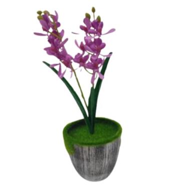 Imagem de Orquídea Rosa Flor Artificial Premium Decoração Arranjo Com Vaso