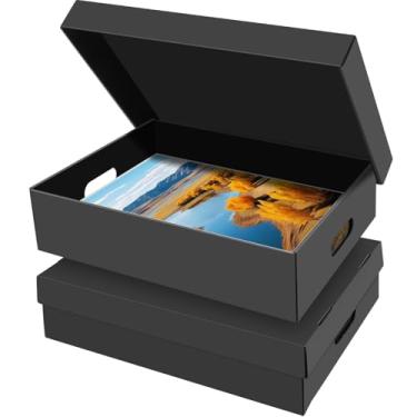 Imagem de AOBOPLE Pacote com 2 caixas de armazenamento de fotos, 40,6 x 30,5 x 10,2 cm, caixa de armazenamento protetora para fotos, documentos, obras de arte, bricolage e lembranças, organizador de casa e