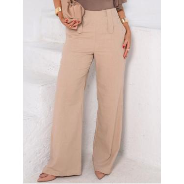 Imagem de Calça Pantalona de Linho com Caimento Elegante - Lumia, Nude, M