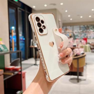 Imagem de Capa de celular com suporte para pulseira e revestimento lateral em formato de coração para Samsung Galaxy S25 S24 S23 Ultra A53, capa traseira à prova de choque (para Galaxy S21/branco)