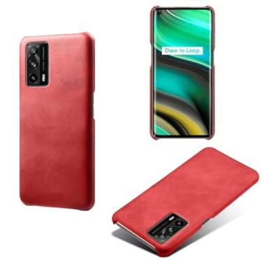 Imagem de Capa para OPPO Realme X7 Pro,Proteção contra quedas,Casca de volta de cor sólida simples,Design de couro de imitação de plástico-Red