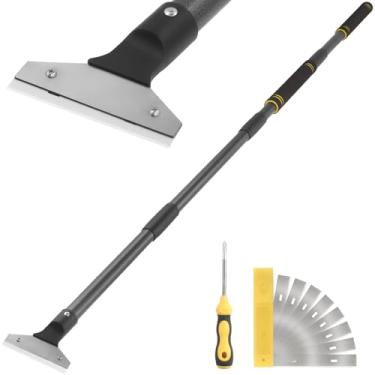 Imagem de Gzlozak Raspador de piso de lâmina de barbear resistente, raspador de piso e parede de 78,7 a 104 cm com 10 lâminas para limpeza de vidro para parede de goma de tinta cola de azulejo de metal