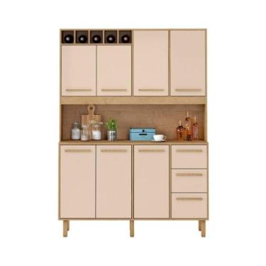 Imagem de Armário de Cozinha Rafaela 1,43m 7 Portas Amêndoa Off White - Milani M