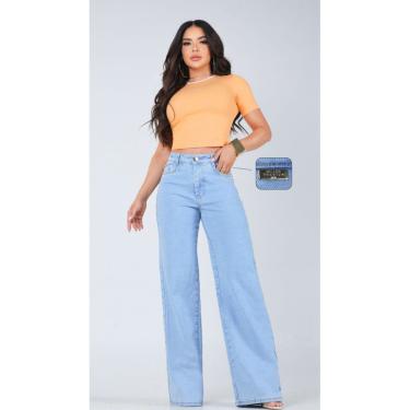 Imagem de Calça Jeans Clara Pantalona Miller Barra Feita Bolsos Laterais