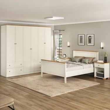 Imagem de Conjunto Cama Casal, Guarda-Roupa 6 Portas 2 Mesas de Cabeceira Ananda