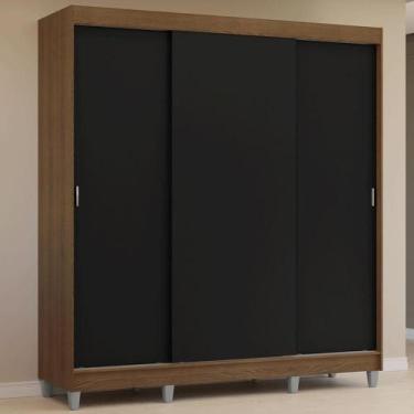 Imagem de Guarda-roupa Casal Com Pés 3 Portas De Correr Rustic Preto Reno Madesa