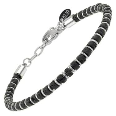 Imagem de 10:10 Pulseira com contas para homens e mulheres – Pulseira de pedra vulcânica natural, hematita e aço inoxidável – ajustável, durável e elegante – Feita na Itália, Adjustable, Pedra Aço inoxidável