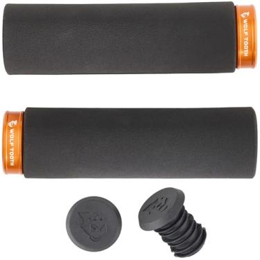 Imagem de Wolf Tooth Components Lock-On Fat Paw Grip preto com coleira laranja, tamanho único