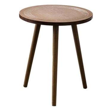 Imagem de Mesa lateral minimalista retrô esculpida sofá mesa lateral circular de madeira café canto minimalista (pequena)