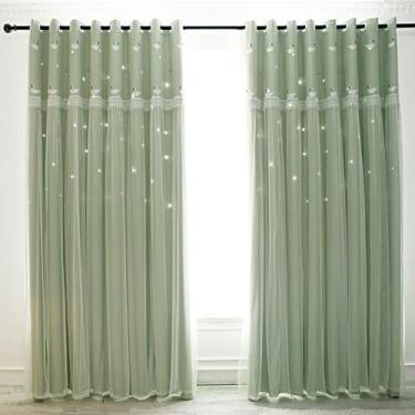 Imagem de RIAAJ Cortina opaca cortina de renda de camada dupla, cortina de quarto, cortina com ilhoses, cortina de isolamento térmico, para quarto/sala de estar/hotel, 1 unidade, E w300 * h270 cm