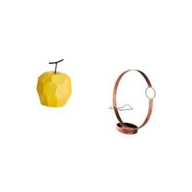 Imagem de Fenteer Escultura de Frutas de Porcelana E Suporte para Garrafa de Vinho de Ferro, Ornamento de Mesa Geométrico Colecionável, Organizador de Prateleira de Met