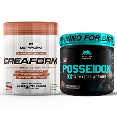 Imagem de Kit Creatina Creaform Pura 330g Metaform + Pré Treino Posseidon 250g Nutrition For Bigs-Unissex