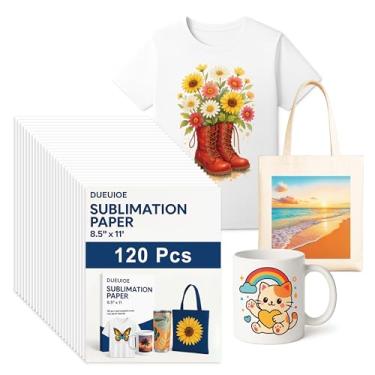 Imagem de DUEUIOE Papel de sublimação 21 x 28 cm – 120 folhas, papel de transferência de calor de 120 gsm para impressora a jato de tinta, secagem rápida, alta taxa de transferência para camisetas, canecas