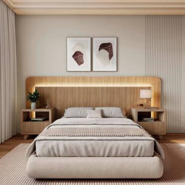 Imagem de Cabeceira Casal Queen com 2 Mesas de Cabeceira Led 3000k e Tomadas 100