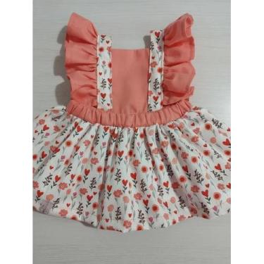 Imagem de Jardineira Romper Bebê Menina 2 em 1 com Saia e Tapa Fralda em Tricoli