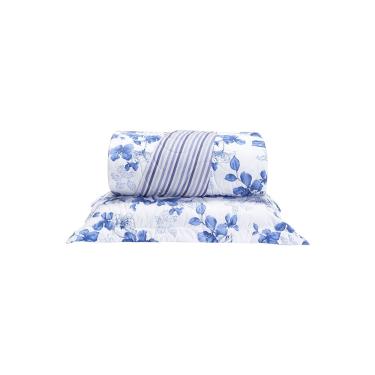 Imagem de Cobre Leito 2 Peças Solteiro Percal 200 Fios Colori 100% Poliéster - Flores Azuis