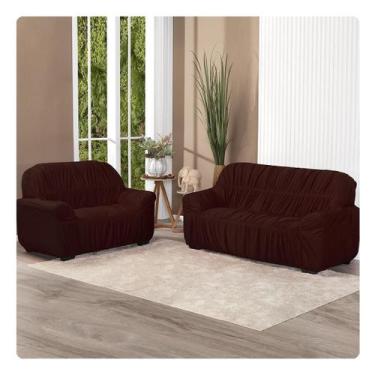 Imagem de Capa De Sofá Elasticada King 3 E 2 Lugares Sala Malha Gel Grande Tabac