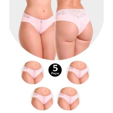 Imagem de Kit 5 Calcinha IMI Lingerie Fio Duplo Em Microfibra E Renda Selma Rosa
