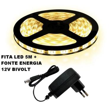 Imagem de Kit Fita Led Amarelada Branco Quente 3000K 5 Metros + Fonte