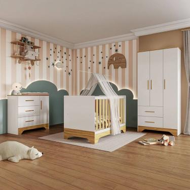 Imagem de Quarto de Bebê Completo Lili 100% Mdf 4 Portas 5 Gavetas Branco/Amêndoa - Pnr Móveis