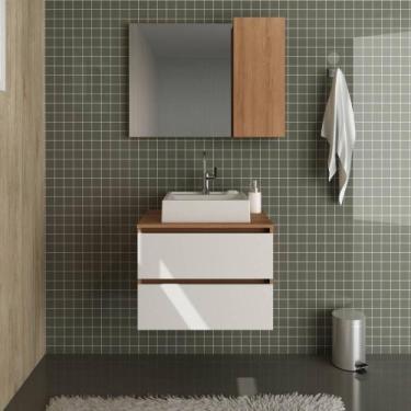 Imagem de Conjunto 80cm Gabinete para Banheiro com Espelheira e Cuba CJ18-113 Te