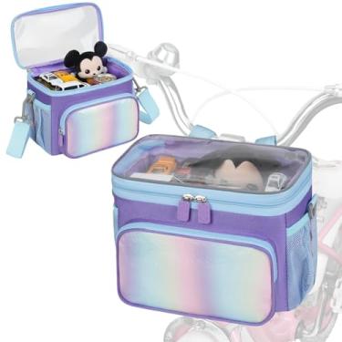 Imagem de Cesta de bicicleta infantil, bolsa de guidão com estrutura frontal para bicicleta de triciclo, linda cesta de bicicleta de tecido pequeno para meninos e meninas, roxo e azul