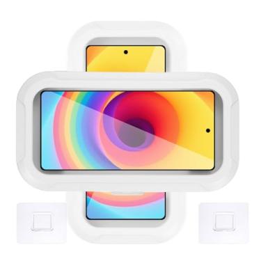 Imagem de PATIKIL 2 peças de suporte de telefone de chuveiro à prova d'água, 360° retrátil ajustável capa de telefone para chuveiro antiembaçamento suporte de parede para espelho de banheiro banheira apto para