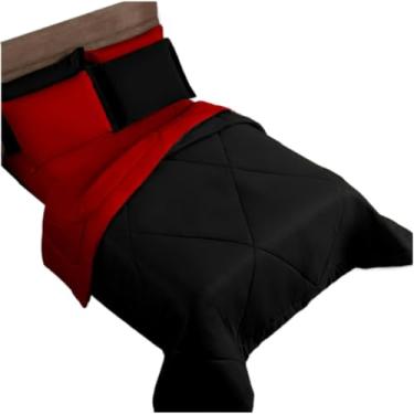 Imagem de Kit Edredom PeçAs Dupla Face - Conjunto Para Cama Com Fronhas - Decor Para Quarto(Preto/Vermelho,Edredom 01 Peça)