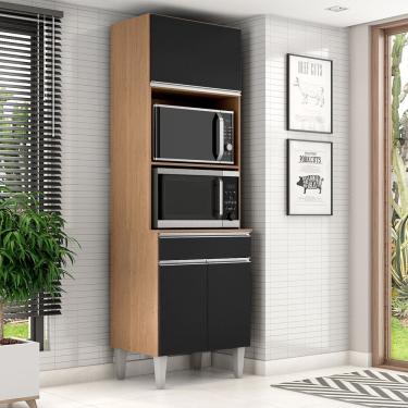 Imagem de Paneleiro Torre Quente C/ 2 Nichos 3 Portas 1 Gavetas - Amendoa/Preto AJL
