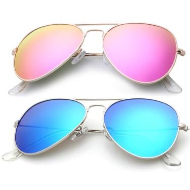 Imagem de Óculos de sol aviador polarizados para homens e mulheres, óculos de sol clássicos para dirigir, pacote com 2, Azul/rosa, M