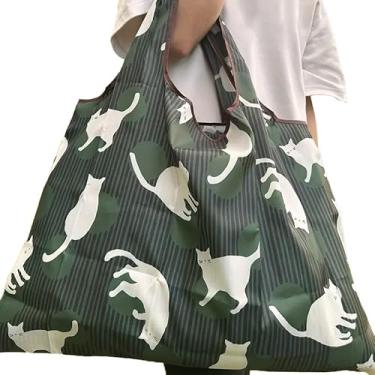 Imagem de Bolsa feminina de grande capacidade, linda estampa em forma de gato, bolsa de ombro portátil para fitness, viagens e uso diário