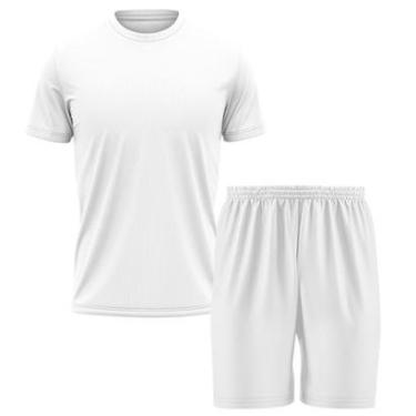 Imagem de Kit Calção Short Futebol Basquete Branco + Camiseta Manga Curta Masculina-Masculino