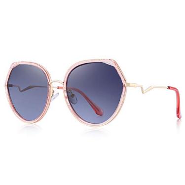 Imagem de Óculos de sol femininos modernos polarizados olho de gato feminino vintage tendência óculos de sol, Armação rosa/lente preta, Lens Width: 59 Millimeters