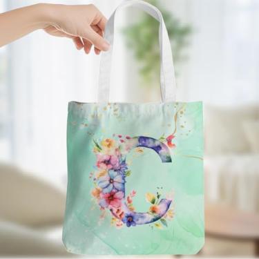 Imagem de Presentes personalizados para mulheres, monograma, presentes de aniversário para mulheres, esposa, irmã, damas de honra, Natal, inicial C, sacola de lona, ombro de praia, sacolas de supermercado