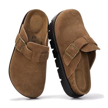 Imagem de Project Cloud Tamancos de plataforma de couro genuíno para mulheres - palmilha de cortiça com suporte de arco de espuma viscoelástica sapatos casuais e mules para mulheres 2025 (Benton Chunky