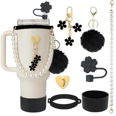 Imagem de Stanley Cup Conjunto de acessórios para garrafa de água esportiva compatível com Stanley Tumblers Essentials alça de copo e pingentes de joias de flores para 400 ml, 850 g, 1,134 g