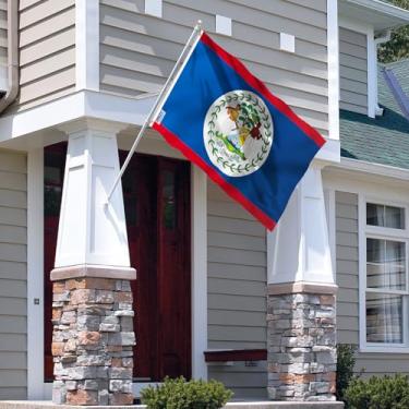 Imagem de Bandeira de Belize Fly in Breeze de 9,5 x 1,5 m - Cor vívida e à prova de desbotamento - Cabeçalho de lona e costura dupla - Poliéster com bandeiras nacionais de Belize com ilhós de latão 9,5 x 1,5 m