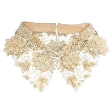 Imagem de HUIFACAI Blusa feminina de renda vazada, bordada, flor, removível, colarinho, pérola, miçangas, acessório