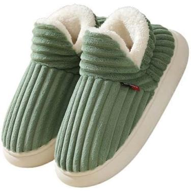Imagem de Hzxsny Pluffi Pantufa Botas femininas masculinas de pelúcia até o tornozelo chinelos fofos botas de inverno sapatos confortáveis para casa sapatos de nuvem, Verde, 9.5-10 Women/7.5-8 Men