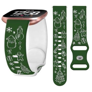 Imagem de Watbro Pulseira gravada de Natal compatível com Fitbit Versa/Lite/Fitbit Versa 2 para mulheres e homens, pulseira com gravação de boneco de neve fofo de silicone macio