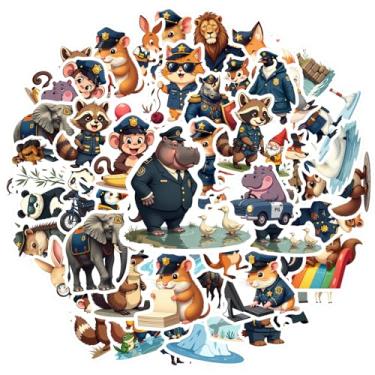 Imagem de 50 peças de adesivos de PVC tema polícia animal material escolar uniformizado animal desenhos animados para telefone faça você mesmo, guitarra, notebook, mala, copo faça você mesmo, telefone, laptop